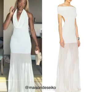 NWT Helsa Maxi Dress White Knit Jazzlyn Cowl Neck Off Shoulder Bridal XXS